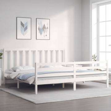 White Bed Frame with Headboard - 200x200 cm Solid Wood