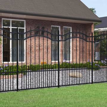 Garden Fence with Spear Top Black - 190 cm Powder-coated Steel