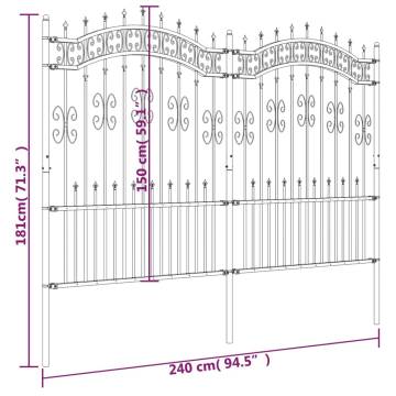 Garden Fence with Spear Top Black - 190 cm Powder-coated Steel