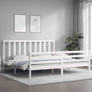 White Bed Frame with Headboard - 200x200 cm Solid Wood