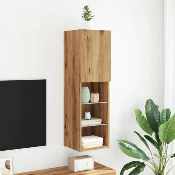 Stylish TV Cabinet with LED Lights - Artisan Oak | HipoMarket