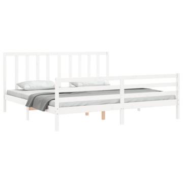 White Bed Frame with Headboard - 200x200 cm Solid Wood