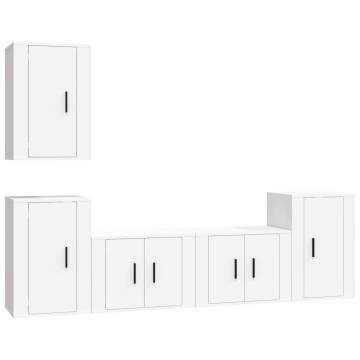 5 Piece White TV Cabinet Set - Stylish & Practical Storage