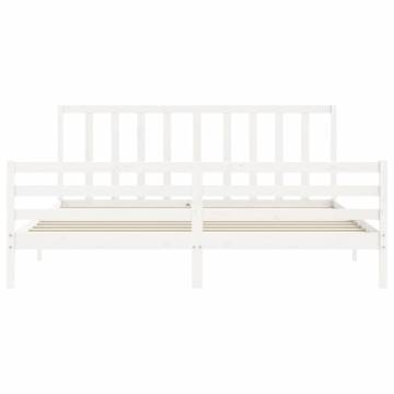 White Bed Frame with Headboard - 200x200 cm Solid Wood