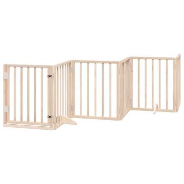 Dog Gate with Door - Foldable 6 Panels 300 cm Poplar Wood