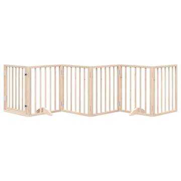 Dog Gate with Door - Foldable 6 Panels 300 cm Poplar Wood