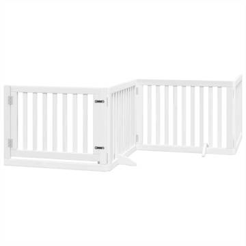 Foldable Dog Gate with Door - 10 Panels, 800 cm, White Wood