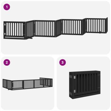 Dog Gate with Door - Foldable 8 Panels Black 640 cm | HipoMarket