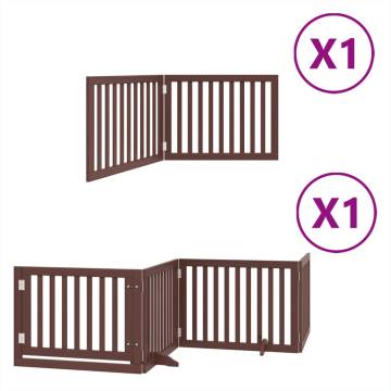 Dog Gate with Door - Foldable 6 Panels, Brown | Hipomarket