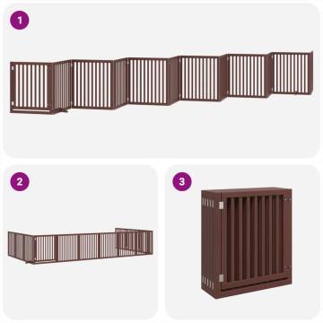 Foldable Dog Gate with Door - 12 Panels Brown Poplar Wood