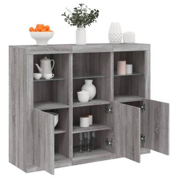 Modern Sideboards with LED Lights - 3 pcs Grey Sonoma Wood