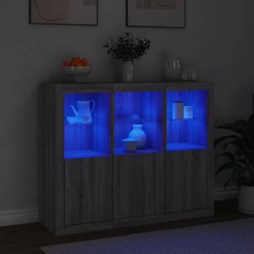 Modern Sideboards with LED Lights - 3 pcs Grey Sonoma Wood