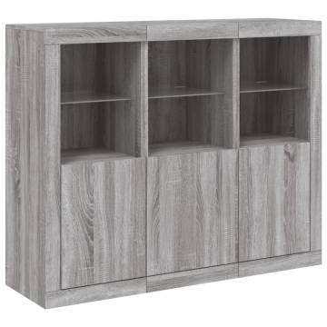 Modern Sideboards with LED Lights - 3 pcs Grey Sonoma Wood