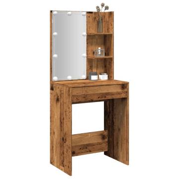 Stylish Dressing Table with LED - Old Wood 60x40x140 cm