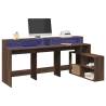  Desk with LED Lights Brown Oak 200x104x91 cm Engineered Wood Colour brown oak 