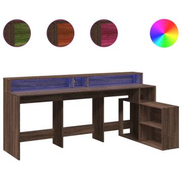 LED Desk with Storage - Brown Oak 200x104 cm | HipoMarket