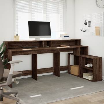 LED Desk with Storage - Brown Oak 200x104 cm | HipoMarket