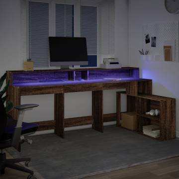 LED Desk with Storage - Brown Oak 200x104 cm | HipoMarket