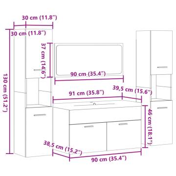 5 Piece Bathroom Furniture Set - Sonoma Oak Engineered Wood