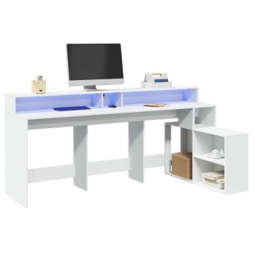 Stylish White Desk with LED Lights - 200x104x91 cm