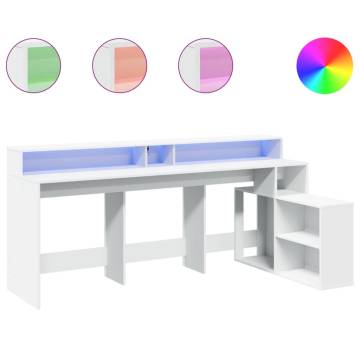 Stylish White Desk with LED Lights - 200x104x91 cm