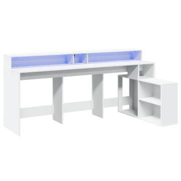 Stylish White Desk with LED Lights - 200x104x91 cm