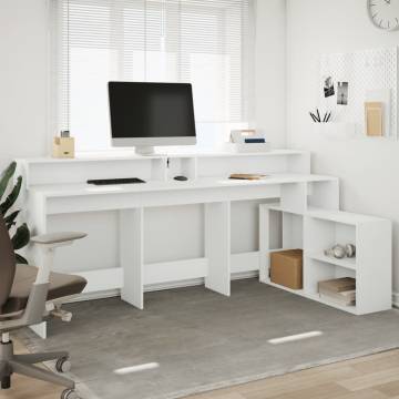 Stylish White Desk with LED Lights - 200x104x91 cm