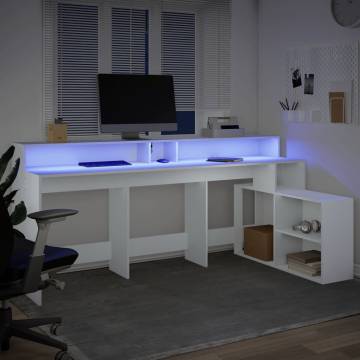 Stylish White Desk with LED Lights - 200x104x91 cm