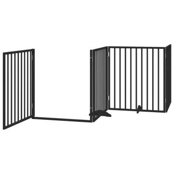 Foldable Dog Gate with Door - Black 320 cm Poplar Wood