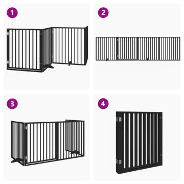 Foldable Dog Gate with Door - Black 320 cm Poplar Wood