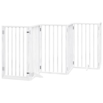 Foldable Dog Gate with Door - 6 Panels, 300 cm White Poplar Wood