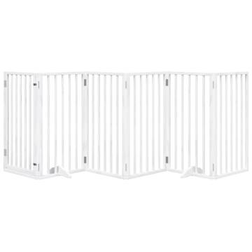 Foldable Dog Gate with Door - 6 Panels, 300 cm White Poplar Wood