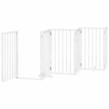 Foldable Dog Gate with Door - 6 Panels, 300 cm White Poplar Wood