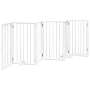 Foldable Dog Gate with Door - 6 Panels, 300 cm White Poplar Wood