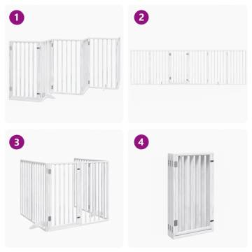 Foldable Dog Gate with Door - 6 Panels, 300 cm White Poplar Wood