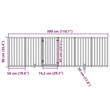 Foldable Dog Gate with Door - 6 Panels, 300 cm White Poplar Wood