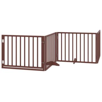 Foldable 4-Panel Dog Gate with Door - Brown Poplar Wood 320 cm