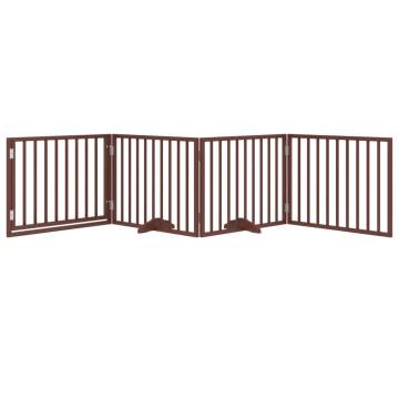 Foldable 4-Panel Dog Gate with Door - Brown Poplar Wood 320 cm