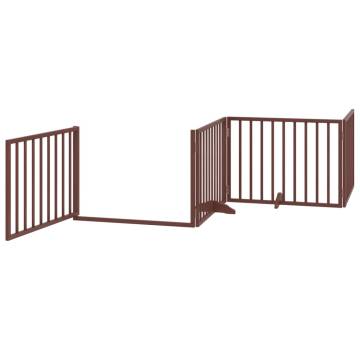 Foldable 4-Panel Dog Gate with Door - Brown Poplar Wood 320 cm