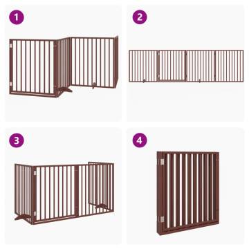 Dog Gate with Door - Foldable 4 Panels Brown 320 cm | HipoMarket