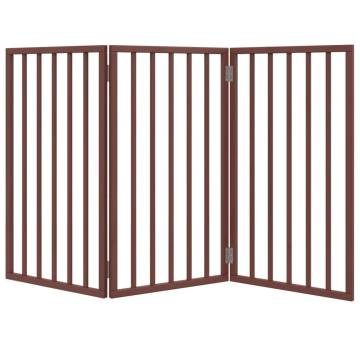 Foldable Dog Gate - 3 Panels Brown Poplar Wood 150 cm