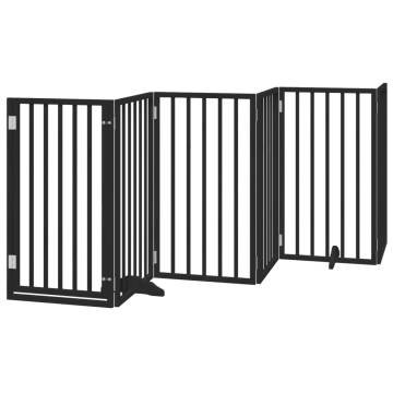 Dog Gate with Door - Foldable 6 Panels Black 300 cm Poplar Wood