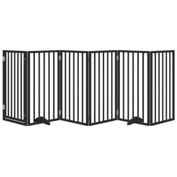 Dog Gate with Door - Foldable 6 Panels Black 300 cm Poplar Wood