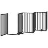 Dog Gate with Door - Foldable 6 Panels Black 300 cm Poplar Wood