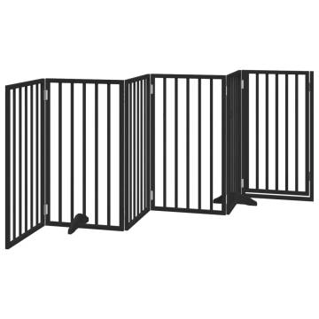 Dog Gate with Door - Foldable 6 Panels Black 300 cm Poplar Wood