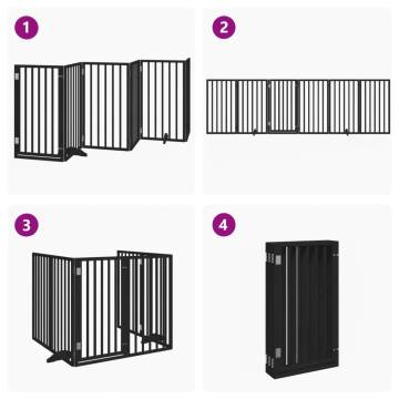 Dog Gate with Door - Foldable 6 Panels Black 300 cm Poplar Wood