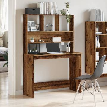 Old Wood Desk with Shelves - Stylish & Space-Saving