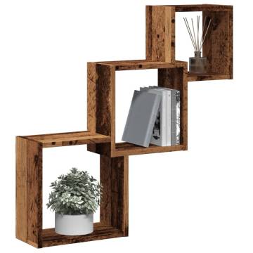 Wall Cube Shelves - Old Wood Engineered Wood | 68x15x68 cm