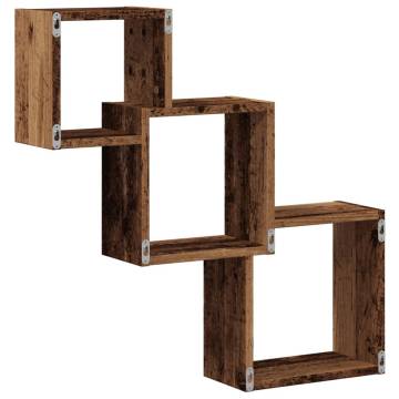 Wall Cube Shelves - Old Wood Engineered Wood | 68x15x68 cm