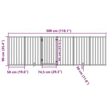 Foldable Dog Gate with Door, 6 Panels, Poplar Wood - 300 cm